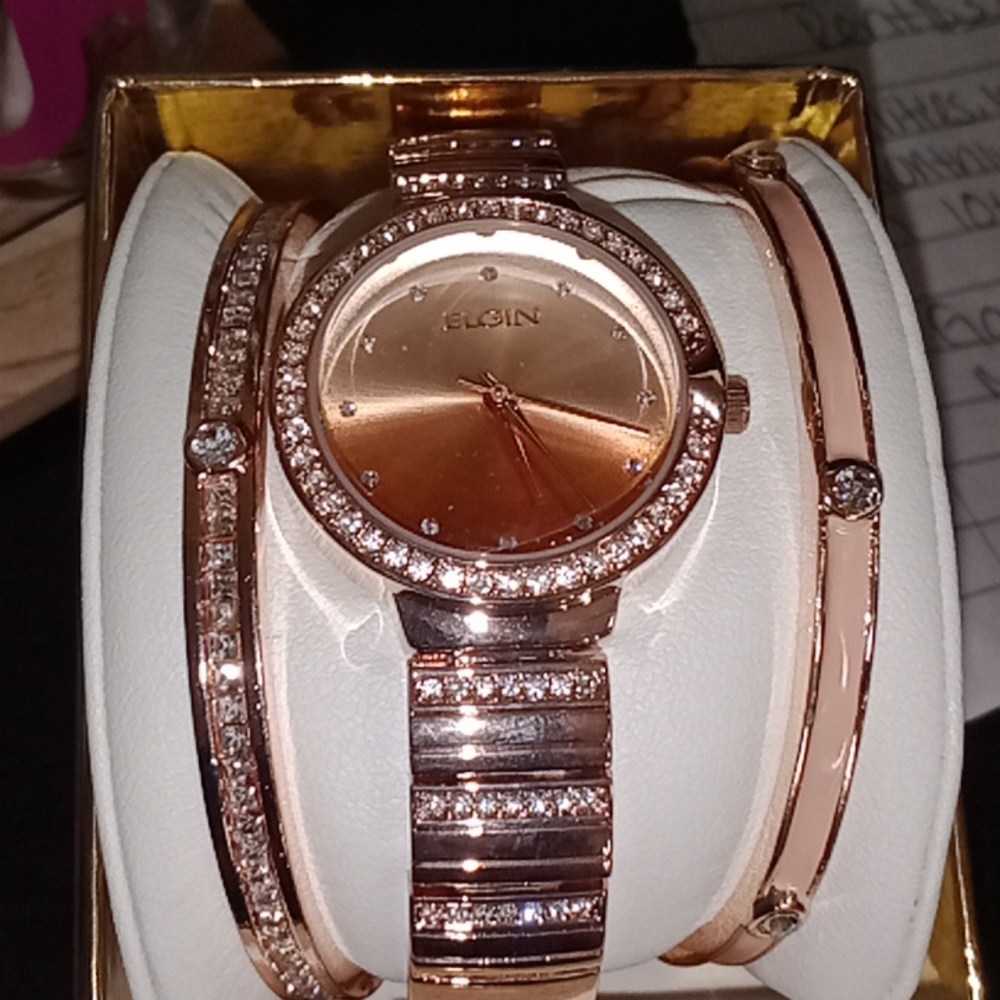 Elgin rose gold watch set
